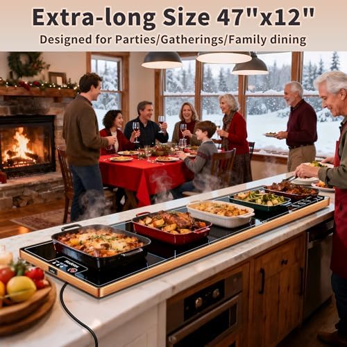 Warming Mat for Food,Extra Long 47"x12",Tempered Glass Warming Tray, Black - Image 2