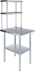 Amgood Stainless Steel Work Table Double Tier Overshelf | Metal Kitchen Prep Table & Shelving Combo (30" x 24" Work Table + 12" Overshelf)
