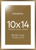 Homeforia 10x14 Bronze Picture Frame, High End Metal 10x14 Brass Frame with Mat 8x12, 10 x 14 Poster Frames Matted to 8 x 12 inch Photo, 10 by 14 Bronze Thin Frames, Tempered Glass, Wall Kit, Set of 1
