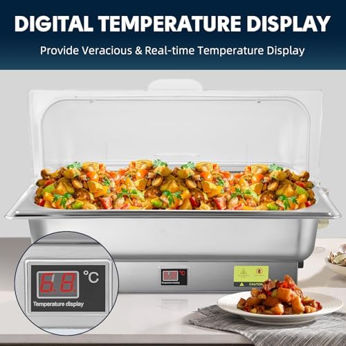 9QT Electric Chafing Dish Food Warmer, Roll Top with Temp Control - Image 3