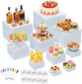 10 Pcs White Buffet Risers with Mini Sign and Marker, Food Risers Display Stands for Buffet Table Party Catering Dessert Jewelry Collectibles,Cube Nesting Boxes with Hollow Bottoms 8 Sizes (10" 9" 8" 7" 6" 5" 4" 4" 3" 3") by URLINE