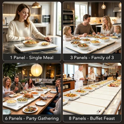 Electric Warming Tray for Buffet Party: 8 in 1 White Food Warmer Glass Top - Image 2