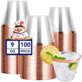 JOLLY CHEF Rose Gold Plastic Cups, 9 oz Clear Plastic Tumblers 100 Pack by JOLLYCHEF