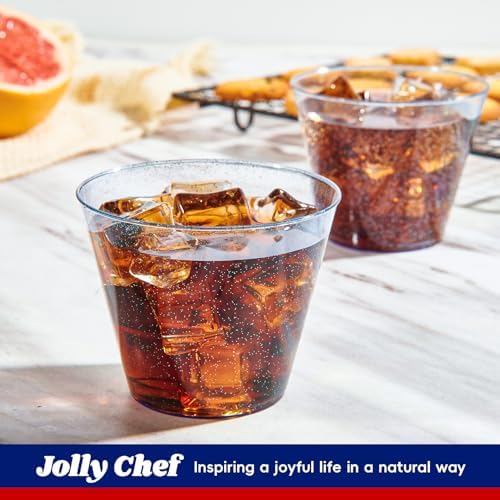 JOLLY CHEF 9 oz Blue Disposable Plastic Cups Glitter Tumblers 100 Pack - Image 2