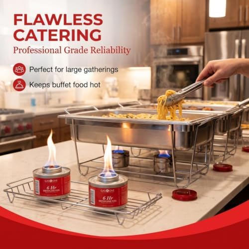 Gas One 48 Pack 6 Hour Chafing Fuel - Food Warmer for Chafing Dish Buffet Set - Reusable Liquid Safe Fuel with Wick & Lid Opener - Image 2