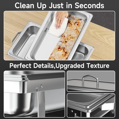 Chafing Dishes for Buffet 4 Pack, 9QT Chafing Dish High Grade Stainless Steel Chafer Complete Set,Steel Handle, Catering Events Complete Buffet Warmer Set (Silver, 4) - Image 3