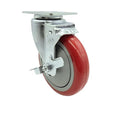 Service Caster Brand Replacement Caster for Uline Caster H-7449SWB-Stainless Steel Swivel Top Plate Caster with 5 Inch Red Polyurethane Wheel and Top Lock Brake- Fits Carts and Platform Trucks H-6348