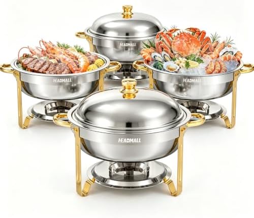 HEADMALL Chafing Dishes for Buffet 4 Pack, 6QT Gold Food Warmers for Parties Buffet Servers, Warming Trays for Wedding, Birthday Party or Holiday Celebration (4, Gold Frame) by HEADMALL
