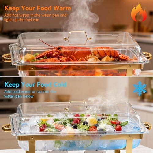9Qt Chafing Dishes for Buffet, 4 Pack Gold 304 Stainless Steel Chafing Dish Sets, Complete Buffet Server and Warmers Set with Multiple Size Pans for Parties - Image 6