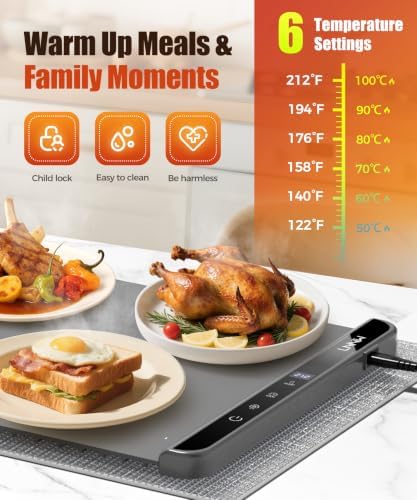 Warming Mat for Food, 46x15 Inch, Dark Grey, Fast Heat, Child Lock - Image 3
