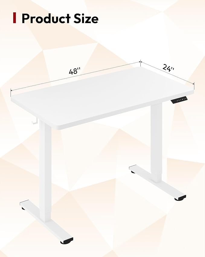 SANODESK Electric Standing Desk 48 x 24 Inches Whole-Piece Desktop Height Adjustable Stand Up Desk w/6-Button Controller Ergonomic Computer Desk for Home Office, White Frame + White Tabletop