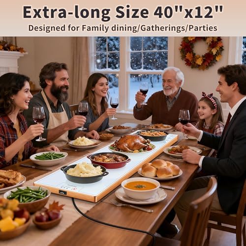 Warming Mat for Food,Extra Long 40"x12",Tempered Glass Warming Tray, White - Image 2