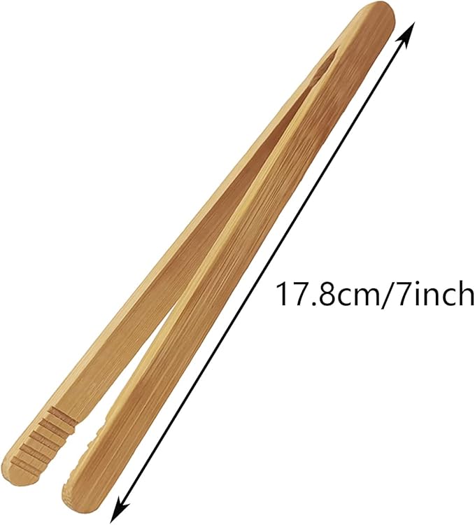 7 Inch Bamboo Kitchen Utensil Tongs, Reusable Bamboo Toast Tongs for Toast, Kimchi, Fruit and Tea, 8 Pcs.
