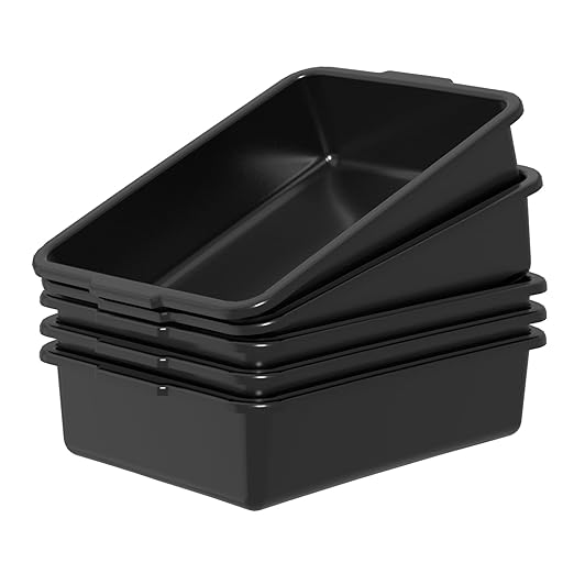 Black Small Plastic Bus Tubs, 8 L Food Service Bus Tub Box, 5 Packs