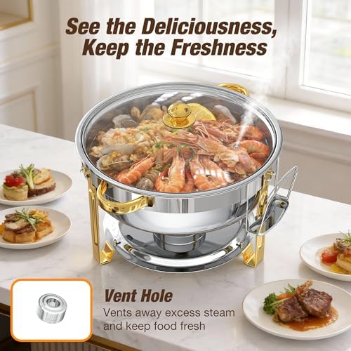 6.5QT Chafing Dishes for Buffet, 2 Pack Round Gold Buffet Display Set - Image 2