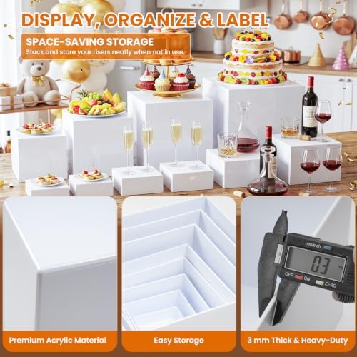 10 Pcs White Acrylic Buffet Risers with Maker and Sign, Food Display Risers - Image 5
