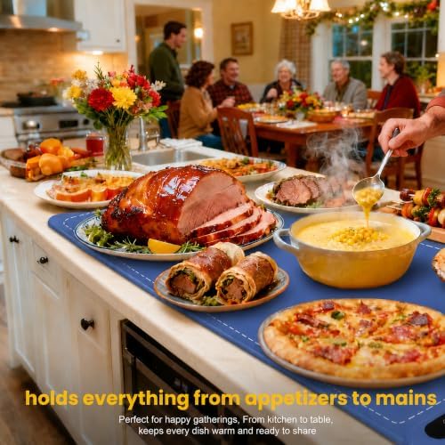 Graphene Warming Mat for Food Extra Large (43"x16") with Insulation Pad for Countertop, Chafing Dishes for Buffet, Food Warmer for Parties, Hot Pad for Kitchen, 560W, 6 Temp, Custom Warm Setting, Blue - Image 7