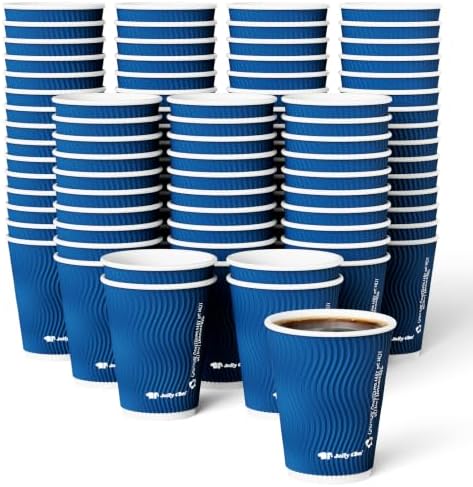 JOLLY CHEF Paper Coffee Cups 12 oz 120 Pack Insulated Paper Cups Blue by JOLLYCHEF