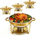 Gold Chafing Dish Buffet Set, 4-Pack 6QT 304 Stainless Steel Round Food Warmers with Lids, Water Pans & Fuel Holders – for Catering, Wedding Receptions & Parties by Charcofire