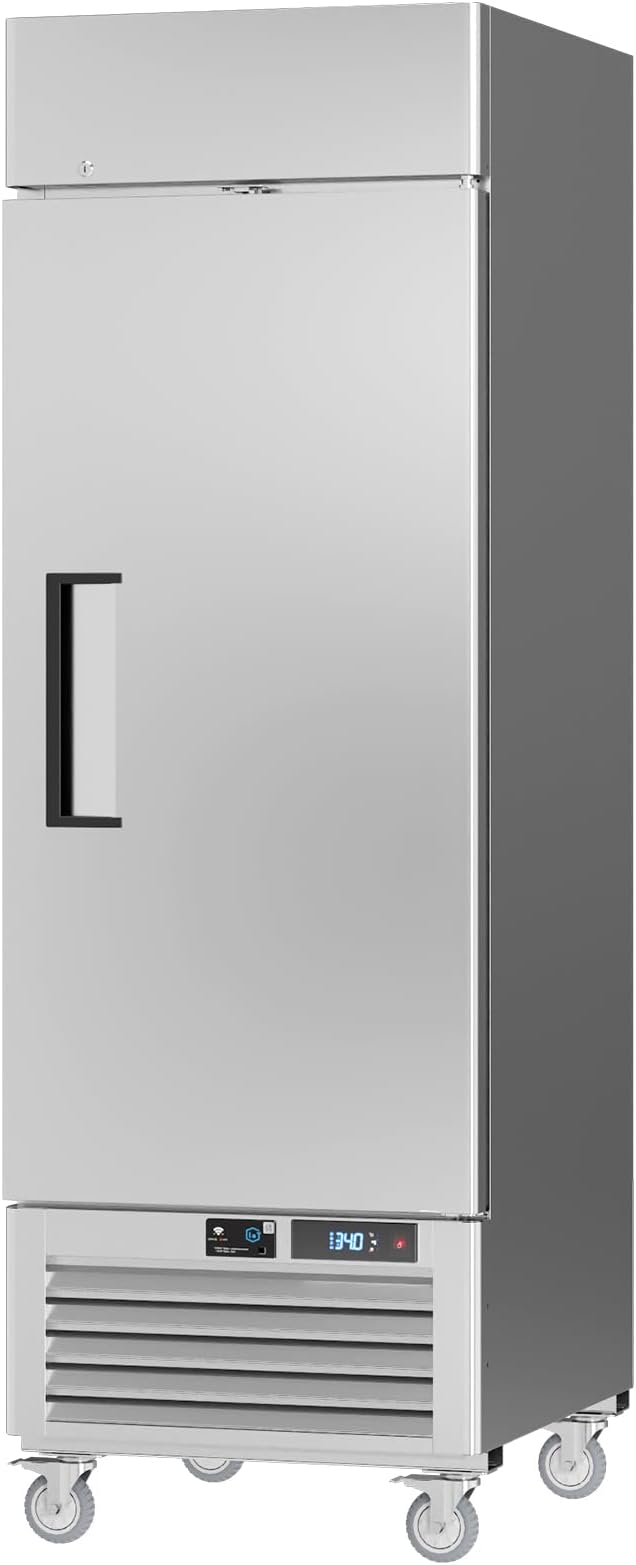 VEECOOL Commercial Refrigerators Upright WiFi Enabled, 27" One Section Solid Door Reach in Refrigerator with Right-Hinged Door, 23 cu.ft. Capacity, Stainless Steel, Fan Cooling, ETL&ETL Sanitation
