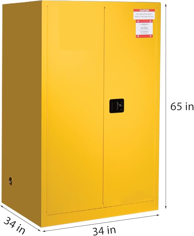 60 Gal Flammable Safety Cabinet, 65" x 34" x 34" Galvanized Steel Industrial Flammable Liquid Storage Cabinet with Adjustable Shelves, Fireproof Double-Wall Design, Manual Close Doors