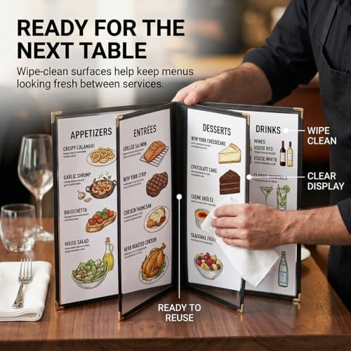Menu Covers 8.5 x 11 Inch, 2 Pack 4 Page 8 View Clear Menu Holder Sleeve - Image 6