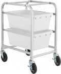 19"x26"x32" Mobile Aluminum Lug Rack with 2 White Meat Lugs / Tote Boxes - NSF Heavy-Duty Commercial Storage Cart, Portable Aluminum Utility Rack with Casters for Kitchen, Restaurant, or Food Prep