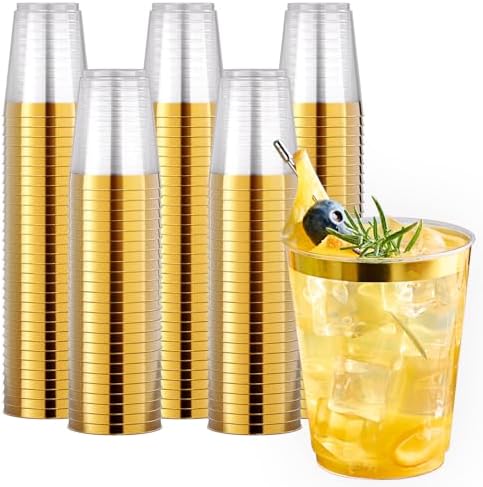 JOLLY CHEF 200 Pack Gold Plastic Cups, 10 oz Clear Plastic Cups by JOLLYCHEF