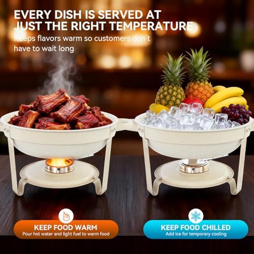White Chafing Dishes for Buffet, [Game Changer Maifanite-Coated] Round Chafing Dish Buffet Set of 4Pack, Buffet Servers & Warmers, 5QT Food Warmers for Parties Wedding Birthday Catering Church Events - Image 3