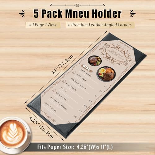 5Pcs 1 Page Leather Restaurant Menu Covers Holders 4.25" X 11" - Image 2