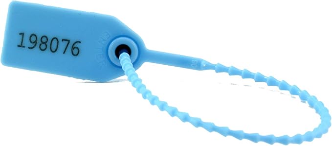 100 Numbered Plastic Tamper Seals Self Locking Security Tags Zip Ties Label for Fire Extinguisher 250mm (Light Blue)