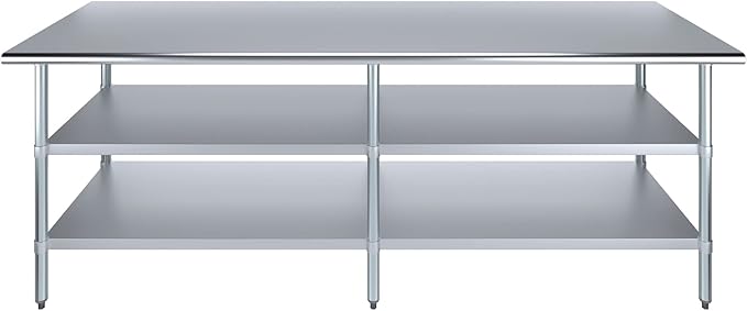 AmGood Stainless Steel Work Table with 2 Shelves | NSF | Metal Utility Table (96" Long x 30" Deep)