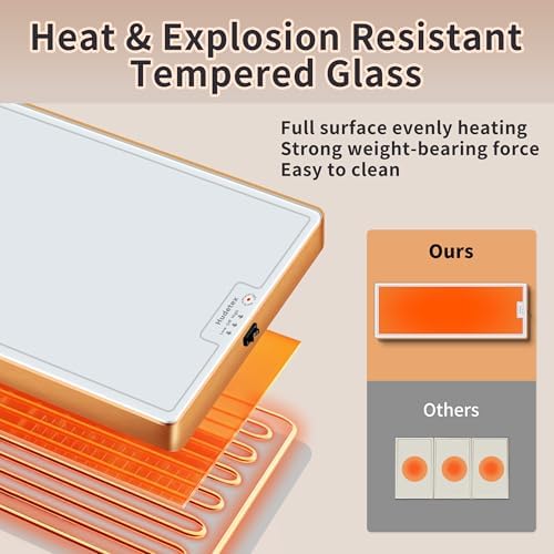 Warming Mat for Food,Extra Long 47"x12",Tempered Glass Warming Tray, White - Image 3