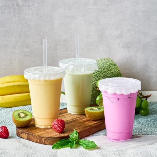 JOLLY CHEF 20 oz Plastic Cups with Lids and Straws 100 Sets Clear - Image 3