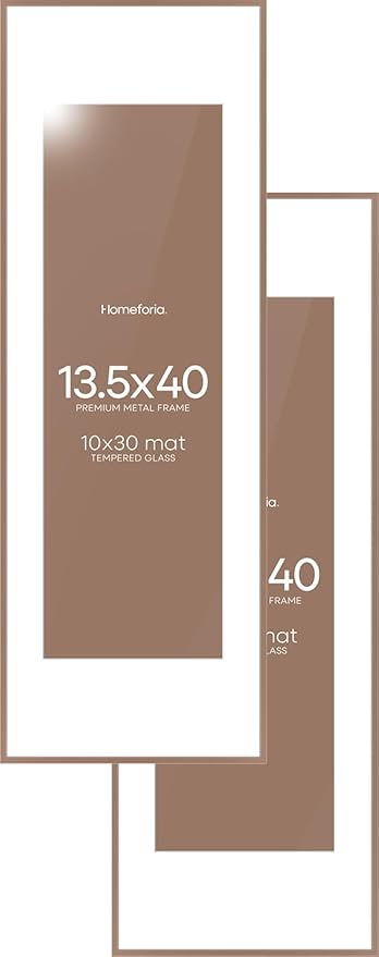 Homeforia 13.5x40 Panoramic Frame Mocha, High End Metal 13.5x40 Picture Frames with Mat 10x30 Photo, 13.5 x 40 Poster Frames Matted to 10 by 30 Print, 40x13.5 Frames, Tempered Glass, Wall Kit, Set of 2
