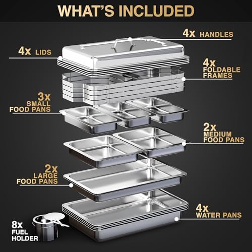 Chafing Dishes for Buffet 4 Pack (7 Pans + 7 Utensils) - 9QT Stainless Steel Chafing Dish Buffet Set - Food Warmers for Parties Buffet - Buffet Servers and Warmers, Catering Supplies Buffet Display - Image 2