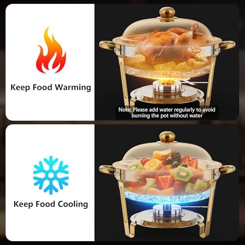 All Gold Chafing Dishes for Buffet 4 Pack, 6QT, Round Stainless Steel - Image 4