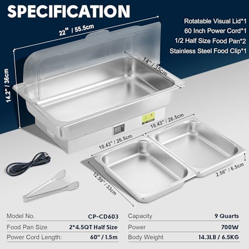 Electric Chafing Dish Buffet Server with Knob Temperature Control - Image 6