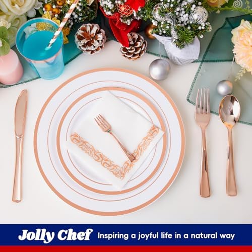 250 PCS Plastic Plates Set With Rose Gold Rim Cutlery set for 25 Guests - Image 2