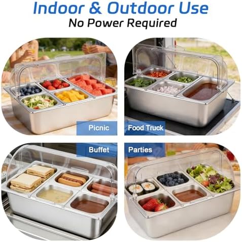Cold Food Buffet Server 5 Pans (4 Pans×1.6Qt & 1 Pan×4QT) with Ice Packs for Salad Pizza Sauce Colded Serving Trays Condiments Containers for Parties Buffet - Image 3