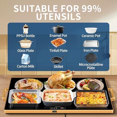 Electric Warming Tray,XXL 32"x18",Tempered Glass Warming Mat for Food,Black - Image 5