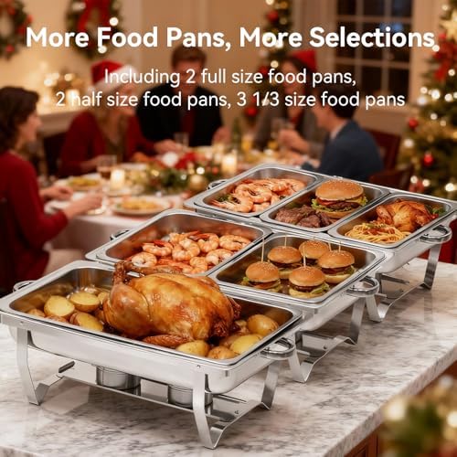 9Qt Chafing Dishes for Buffet, 4 Pack Silver 304 Stainless Steel Chafing Dish Sets, Food Warmers for Parties,Complete Buffet Servers and Warmers with Multiple Size Pans to Keep Food Warm - Image 4