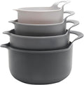 COOK WITH COLOR Nesting Plastic Mixing Bowl Set with Pour Spouts and Handles, Grey, 4 Piece Non-Slip