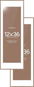 Homeforia 12x36 Picture Frame Mocha, High End Metal 12x36 Poster Frames with Mat 10x30 inch Photo, 12 x 36 Mocha Frames Matted to 10 by 30 Art, 36x12 Panoramic Frames, Tempered Glass, Wall Kit, Set of 2
