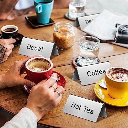 Hicarer 5 Pcs Stainless Steel Table Tent Sign Coffee Signs Tea Beverage Table Display for Party Buffet Restaurant Banquet Wedding Indoor Outdoor, 2.99 x 1.5'' - Image 5