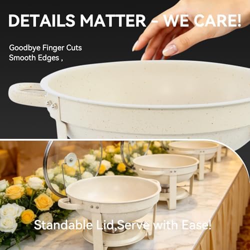 White Chafing Dishes for Buffet, [Game Changer Maifanite-Coated] Round Chafing Dish Buffet Set of 4Pack, Buffet Servers & Warmers, 5QT Food Warmers for Parties Wedding Birthday Catering Church Events - Image 4