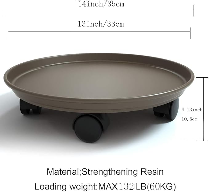 2 Pack Plant Caddy with Wheels,Round Potted Rolling Plant Stand with Wheels Heavy Duty Flower Pot Rack on Rollers Dolly Trolley Saucer Tray Pallet with Universal Wheels (14inch, Brown)