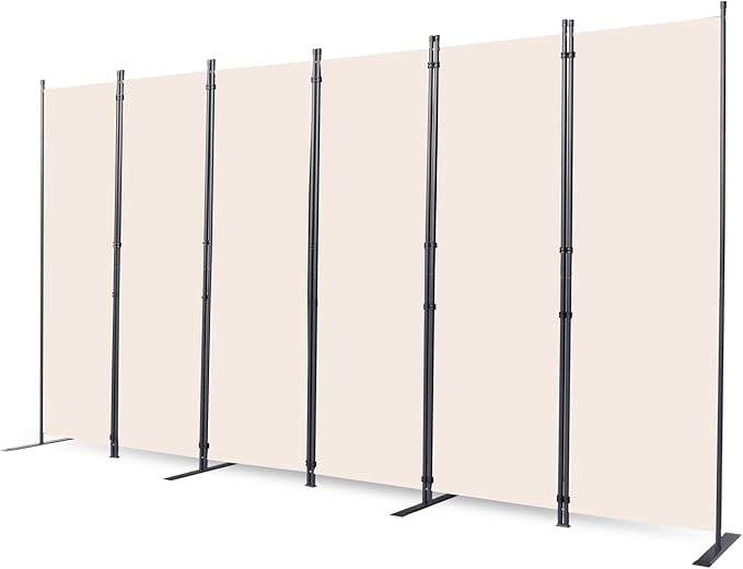 Room Divider, 6 Panel Folding Privacy Screens with Wider Support Feet, 6 Ft Portable Room Partition for Room Separator, 132" W X 71" H, (Beige, 22"- 6 Panel)