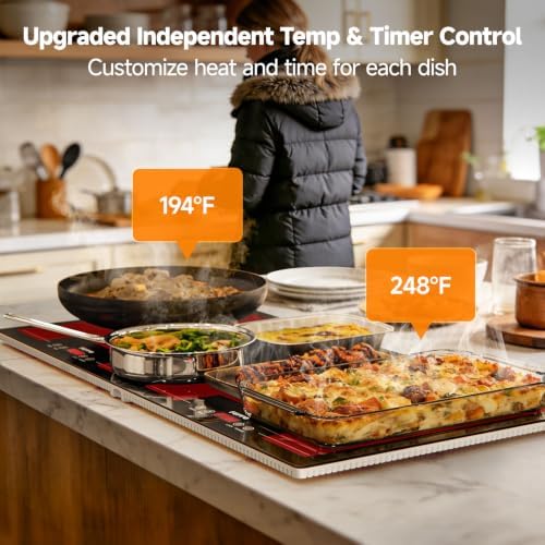 FEPPO Electric Warming Tray with Independent Temp & Timer Control, 2-in-1 Modular Food Warmer for Parties Buffet, 31"x15" Glass Surface Warming Mat for Food, Ideal for Catering & Gatherings - Image 2