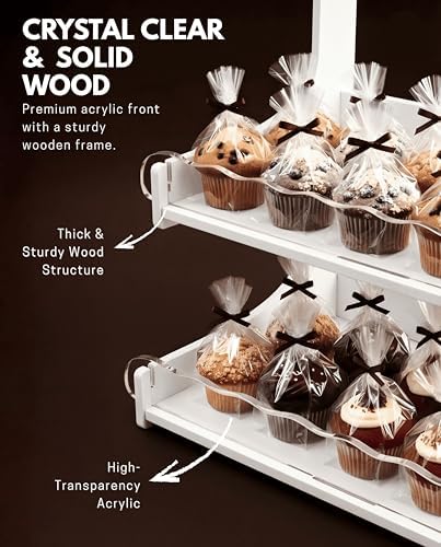 HOTCAN Cookie Display Stand for Bakers & Vendors with Acrylic Front | Wooden Dessert Stand with Chalkboard Sign for Market Booths, Craft Fairs & Events | 3 Tiered Cookie Display for Cupcakes, Muffins & Pastries (White) - Image 5